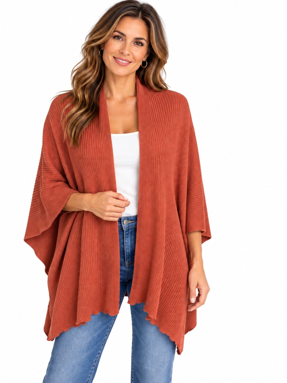 A New Day burnt orange ribbed knit shawl scarf lightweight 30x 86 inches approx